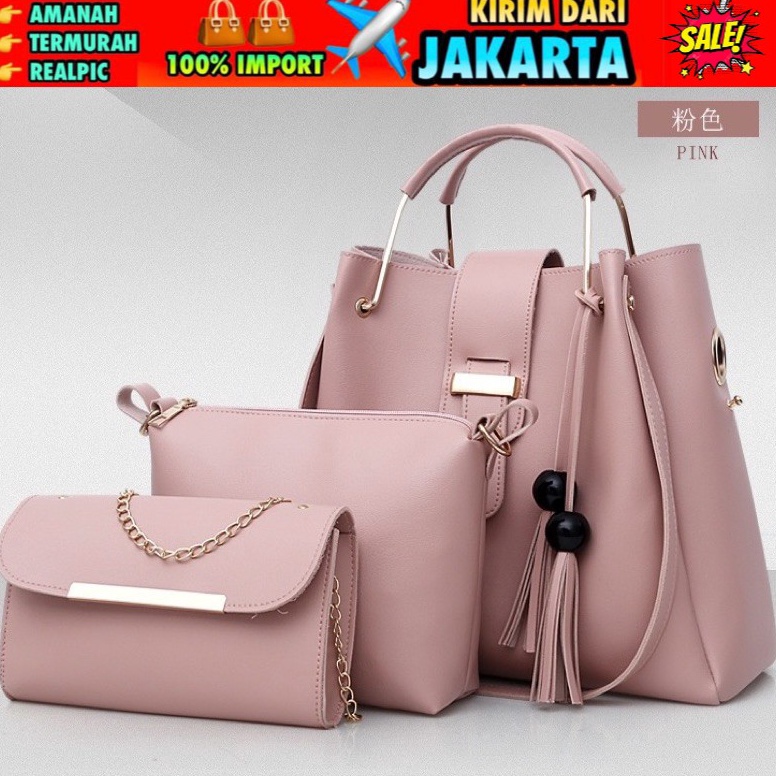 BOOMING TI 3039 - TAS PAKET WANITA 3 IN 1 HANDBAG WANITA MURAH BATAM - B