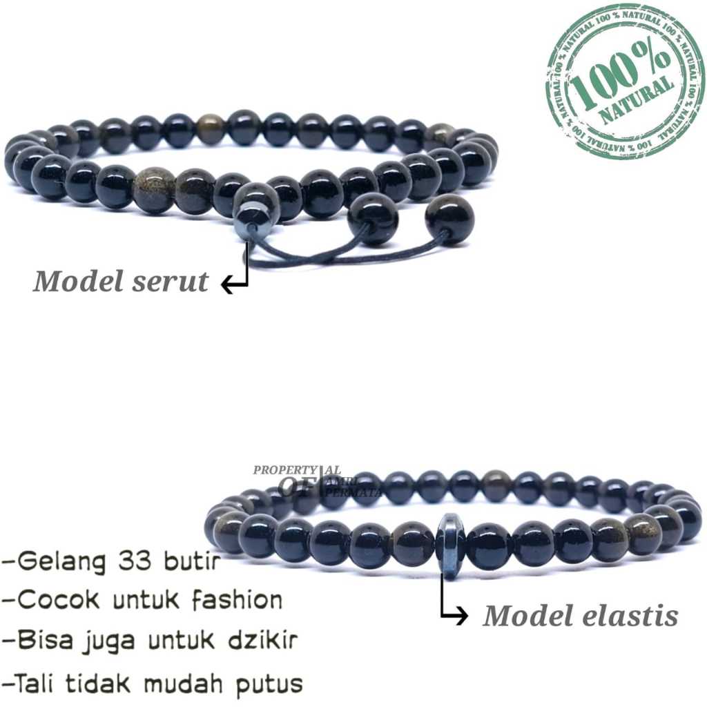 Gelang batu akik bulu monyet Gelang tasbih 33 butir bulmon bulu monyet Gelang pria Batu akik bulu mo