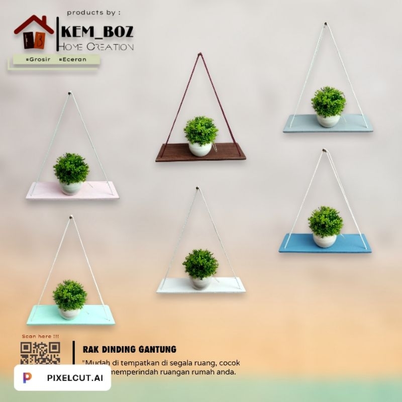 RAK GANTUNG TALI / RAK KAYU GANTUNG MINIMALIS SERBAGUNA/ HIASAN DINDING RAK TALI SERBAGUNA/ FURNITUR