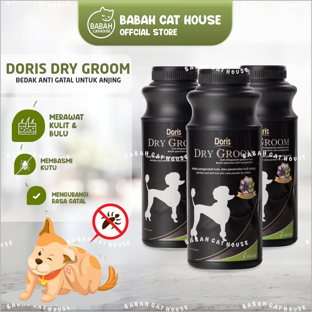 DORIS DRY GROOM Bedak Grooming Anjing Anti Kutu Kutuan Gatal Iritasi Kulit Merah Dog Alergi Pinjal C