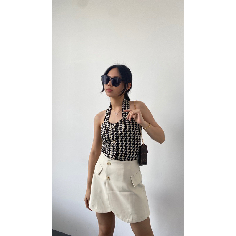 BE.CALDY Charlotte Knit Halter Top / Sexy Halter Tank Top / Houndstooth Top Korea Style