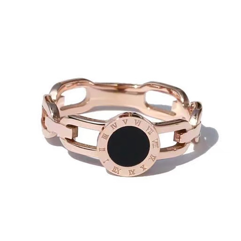 Angka Romawi Bulat Hitam Batu Akik Cincin Wanita Temperamen Elegan dan Indah Cincin Perhiasan