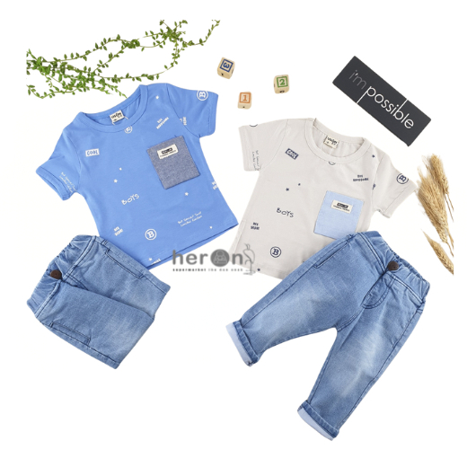 Uson Setelan Cowok Pendek Celana Jeans 100-130