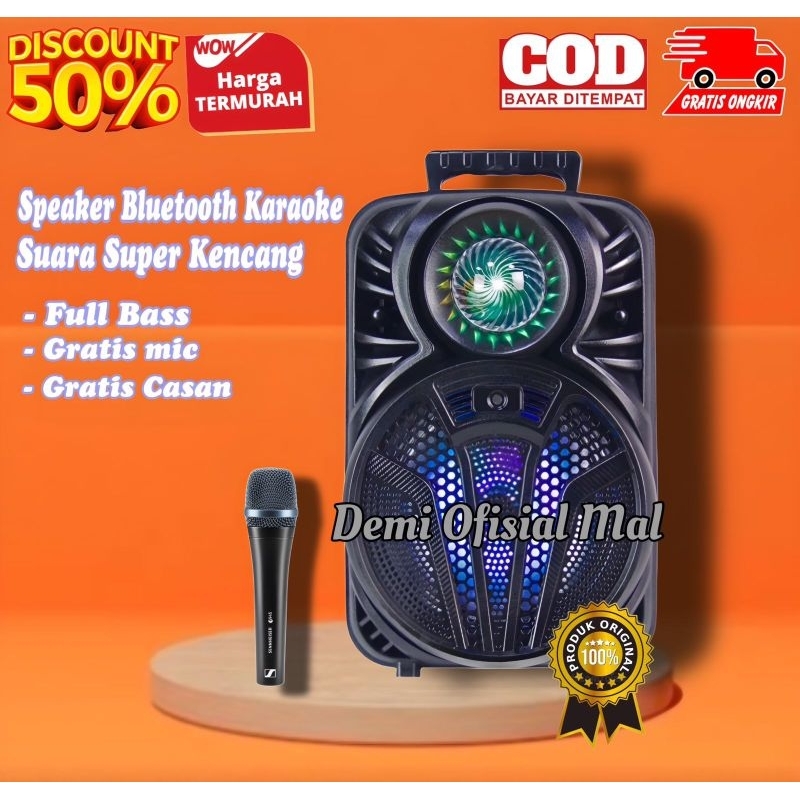 Speaker Bluetooth Karaoke Full Bass Ukuran Jumbo Bonus Mic Light Party Salon Aktif Besar
