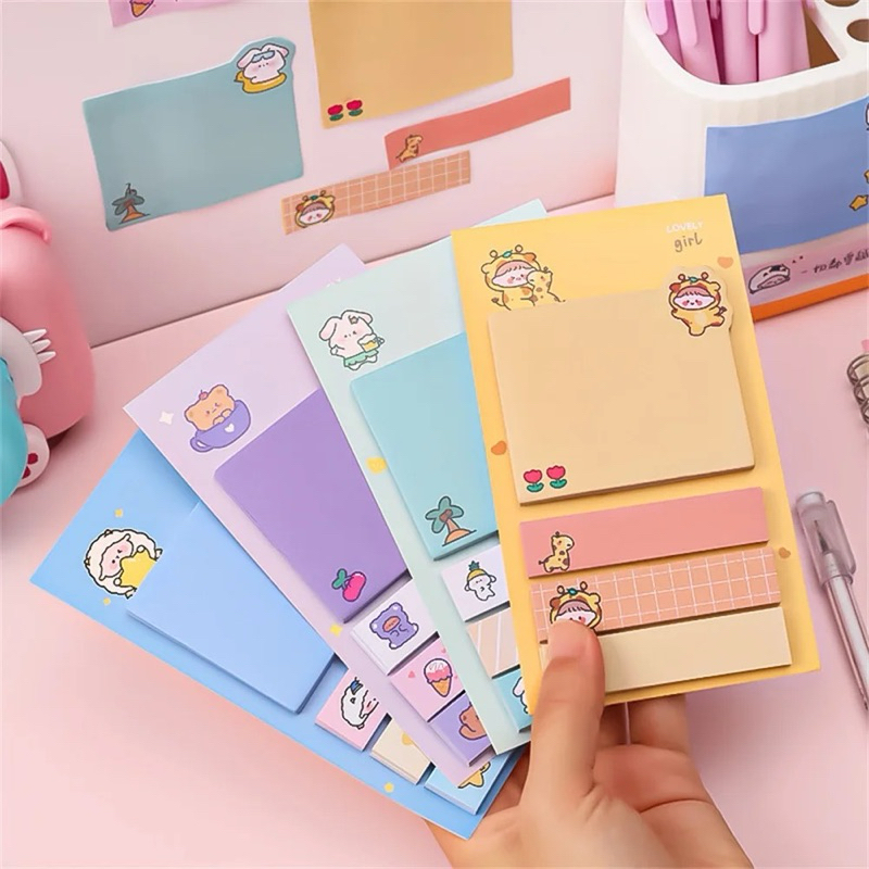 

Sticky Notes Aesthetic Lucu / Sticky Note 4 IN 1 / Label Nama / Pembatan Buku / Catatan Mini