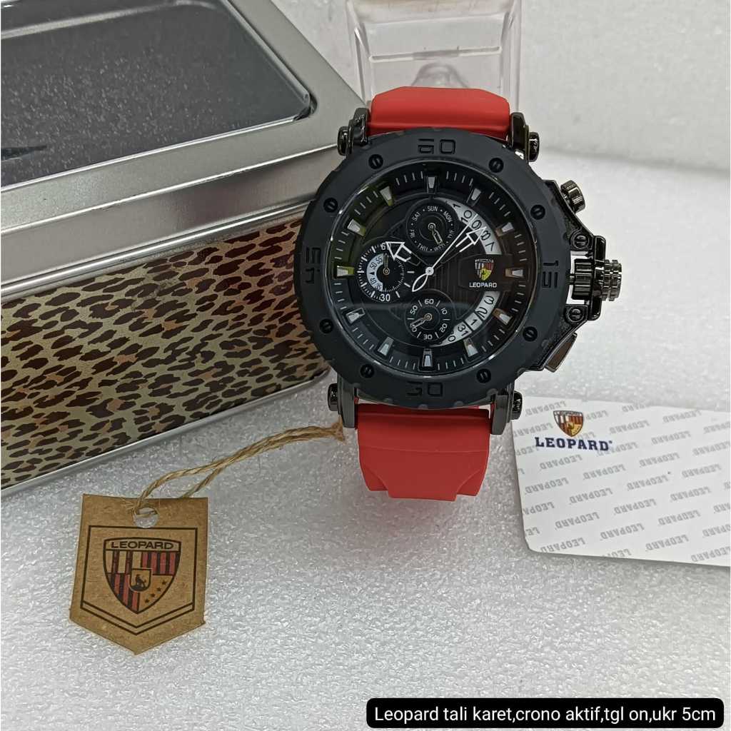 Jam Tangan Pria Leopard Tanggal & Crono Aktif Tali Rubber