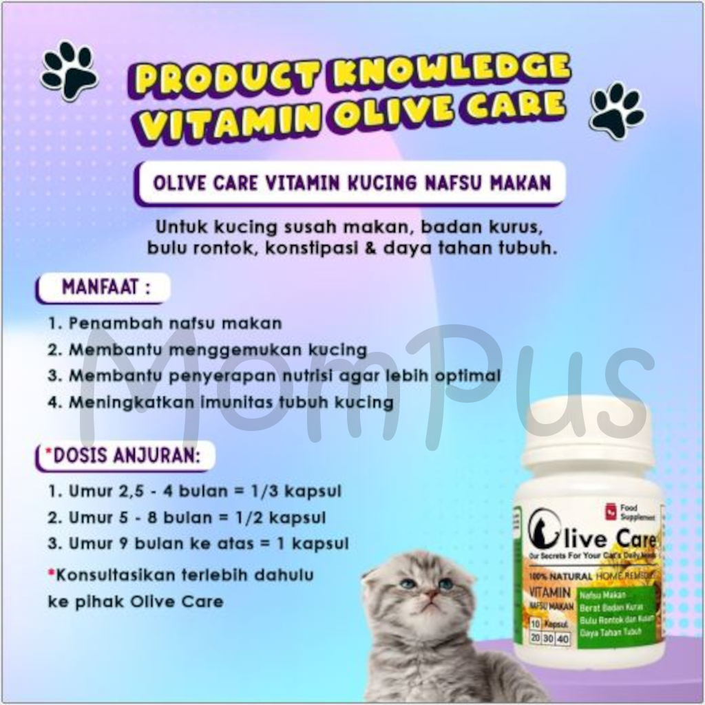 VITAMIN OLIVE CARE 1 Kapsul All Varian Obat Penggemuk KUCING Cat Penambah Nafsu Makan Pelebat Bulu Sakit Flu Diare