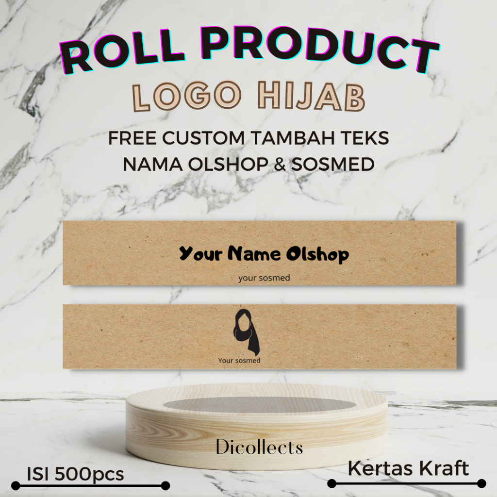 

(HEMAT01) ISI 500PCS UK 3X21,4X21,5X21CM ROLL HIJAB/ROLL PRODUK/PENGIKAT HIJAB PRODUK/LABEL PRODUK KERTAS KRAFT