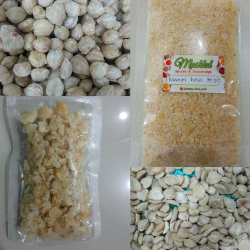 

Kemiri Bubuk Halus atau Flakes Kasar | Kemiri utuh atau belah 50g - 100g