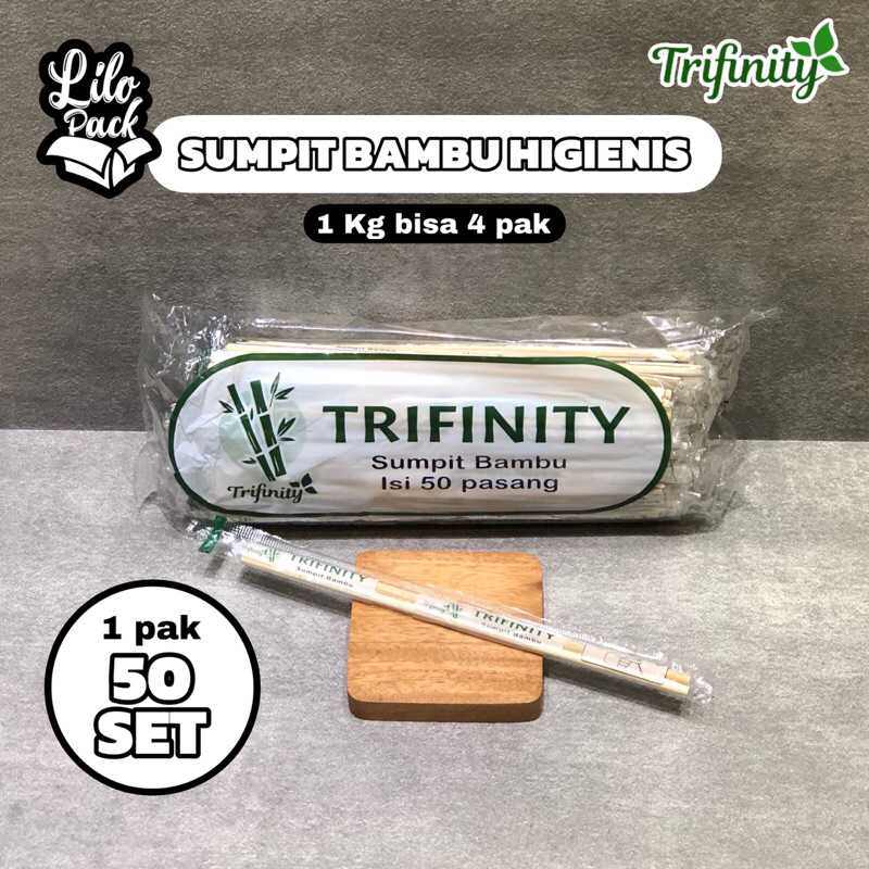 Sumpit Bambu Higienis 50set per pak / Sumpit Bambu Steril merk Trifinity