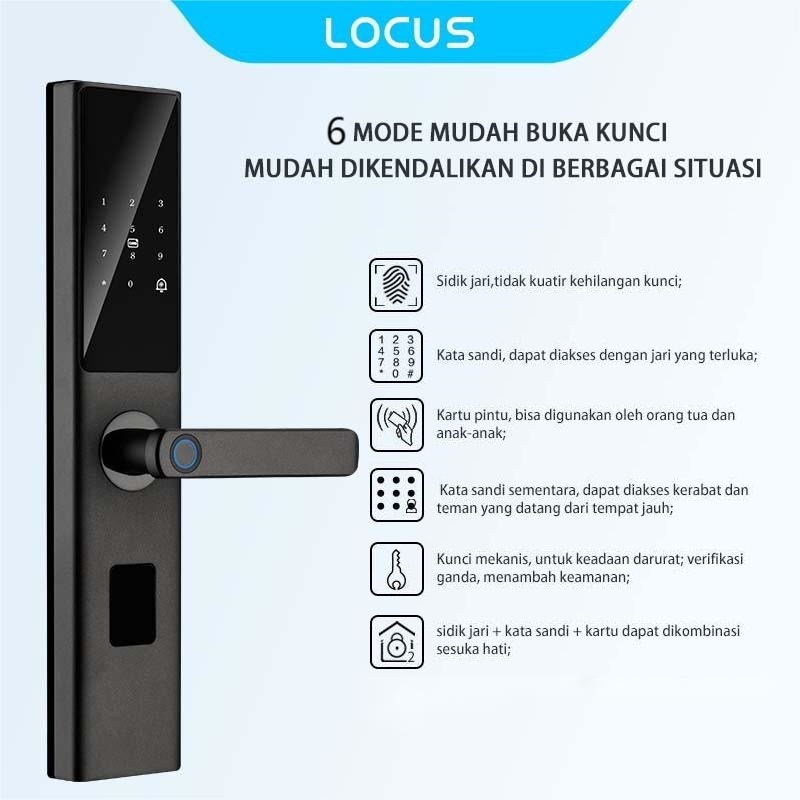 Locus L6 Smart Door Lock dengan Sidik Jari, Fingerprint/Password/Access Card. Semikonduktor 3D dan A