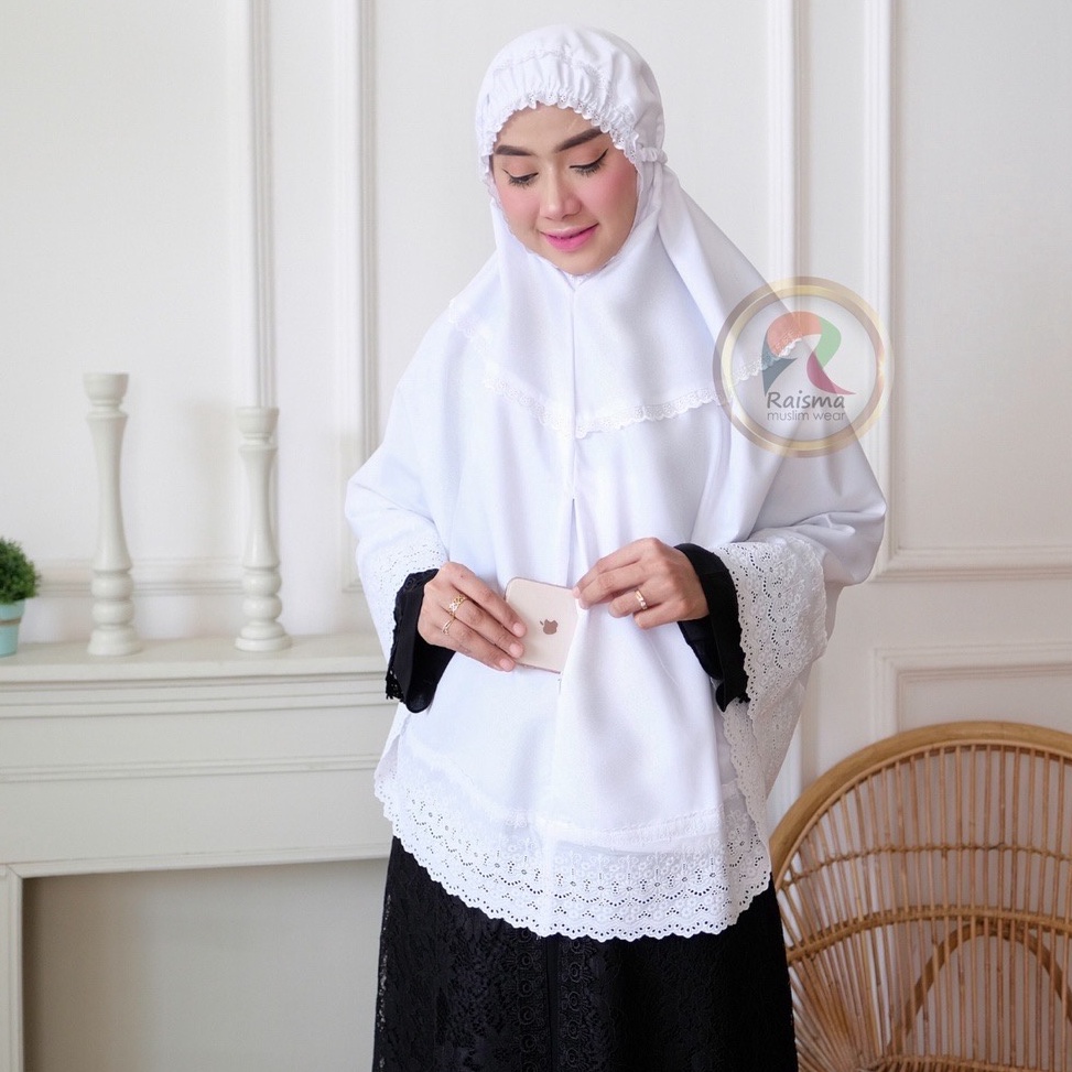 Recomended.. Bergo Haji Umroh Saku Niwies Warna Putih Panjang 125