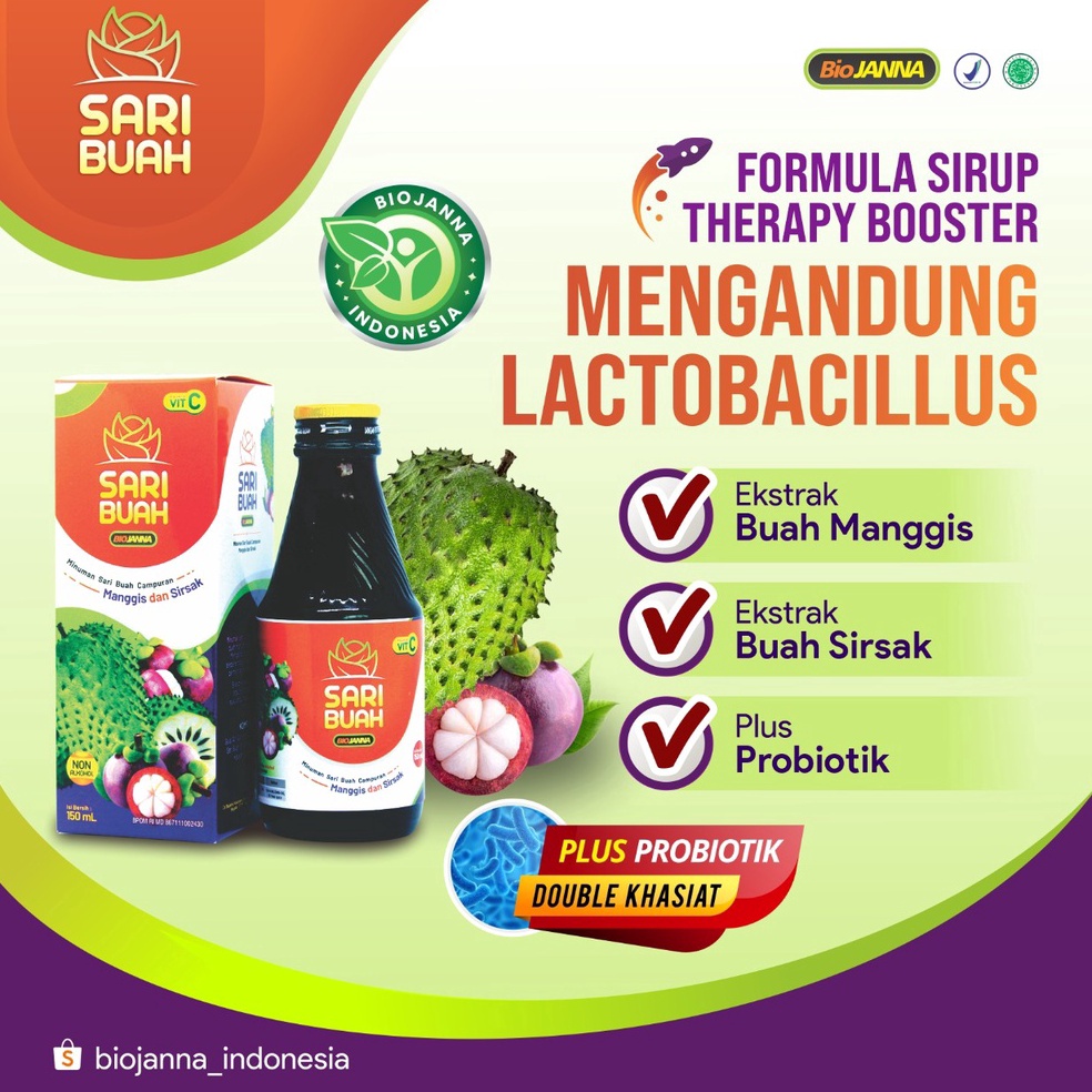 

B33st Product SARI BUAH PROBIOTIK SARI BUAH BIOJANNA SARI MANGGIS EKSTRAK MANGGIS ISI 150ml Grosir lagi