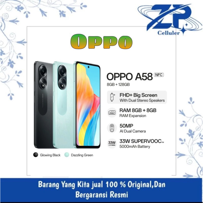 OPPO A58 NFC RAM 8GB /ROM 128GB GARANSI RESMI OPPO