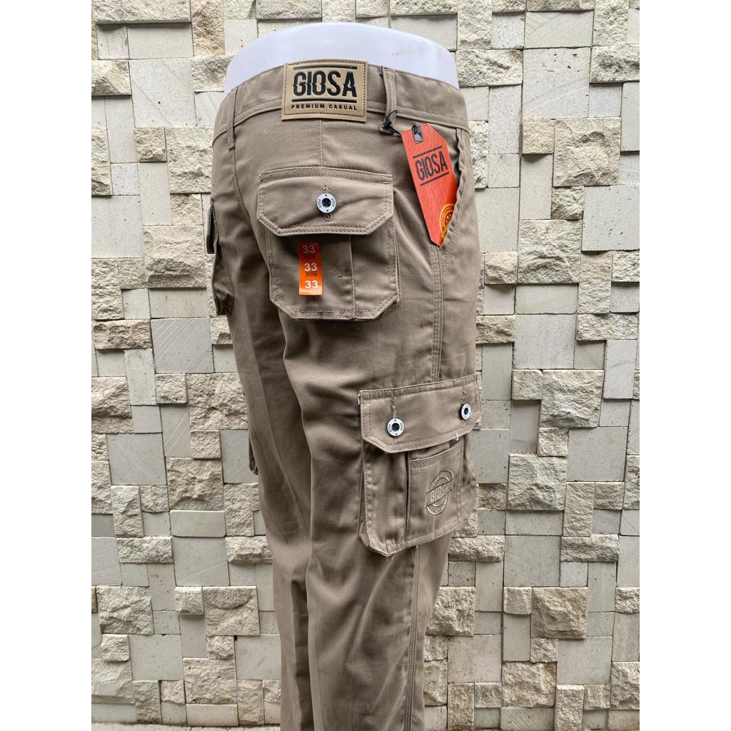 Celana Cargo Panjang Pria Reguler Bahan Katun Tebal Halus Kanvas Original 100% Merk GIOSA Premium Ki