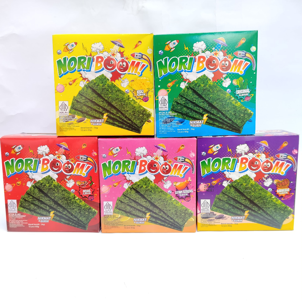 

Nori Boom (1 BOX ISI 12 PCS) / Nori Sachet Seaweed Snack