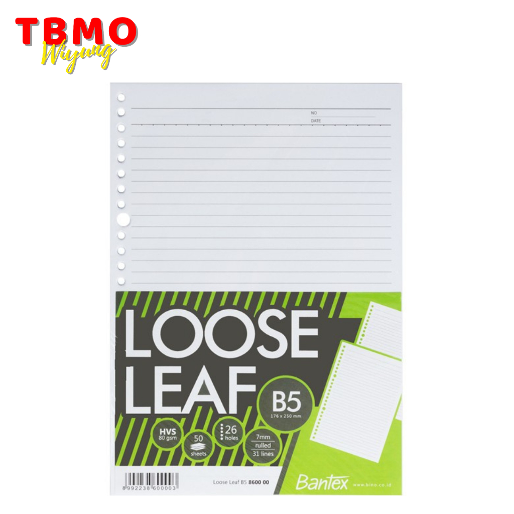 

TBMO Bantex Loose Leaf Paper B5 80 gsm 50 Sheets - 26 Holes 8600 00