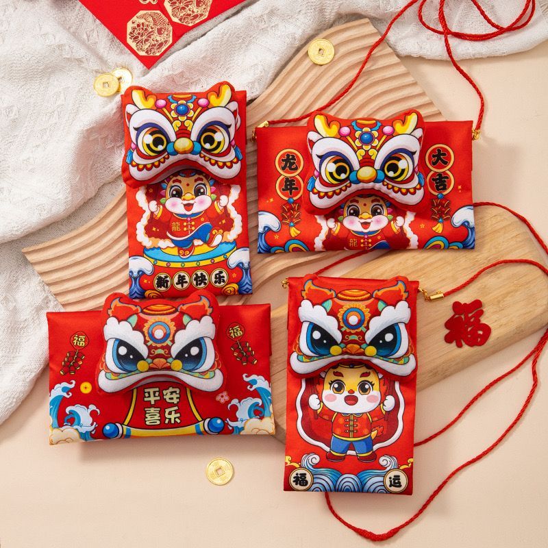 Angpao Dompet Barongsai Bisa Bunyi Ada Tali - Angpao 3 Dimensi Dompet Kain - Angpau Tas Lucu - Angpa