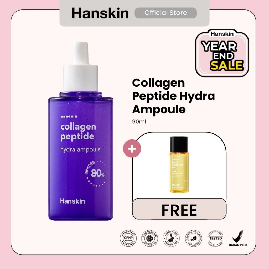 Hanskin Collagen Peptide Hydra Ampoule 90 ml Free Hanskin Pore Cleansing Oil PHA 30 ml