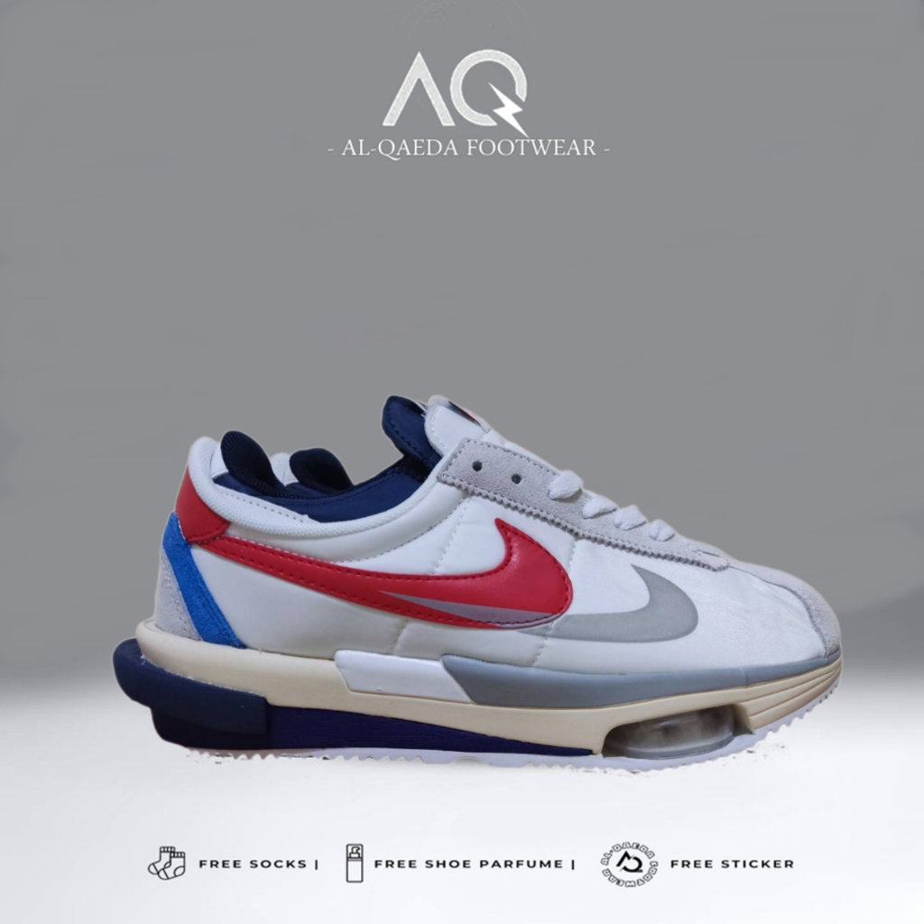 Sepatu Sneakers Pria NK Cortez X Sacai White University Red Blue PK Bnib Sport Olahraga Running