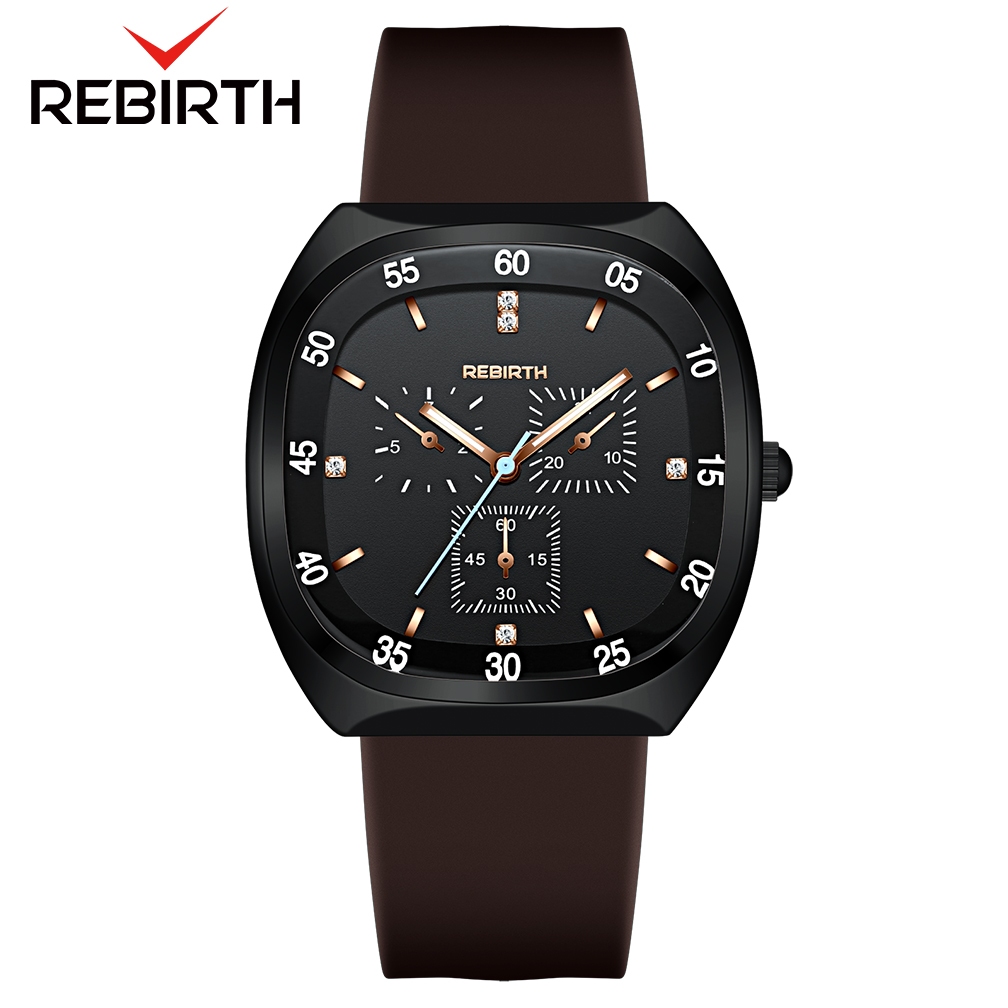 REBIRTH Jam Tangan Wanita Anti Air Original Kasual Mode Tali Silikon Jam Tangan Cewek Korea-Brown