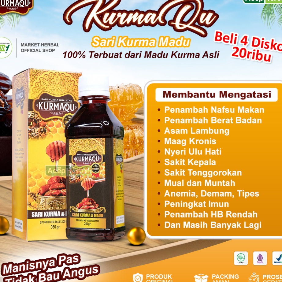 

[KODE BJQNP] Kurmaqu Sari Qurma Dan Madu Suplemen Penggemuk Badan Penambah Nafsu Makan Asam Lambung Gerd Perut Begah Bau Mulut Sakit Kepala Anemia Untuk Anak dan Dewasa 100% Original Bpom Halal