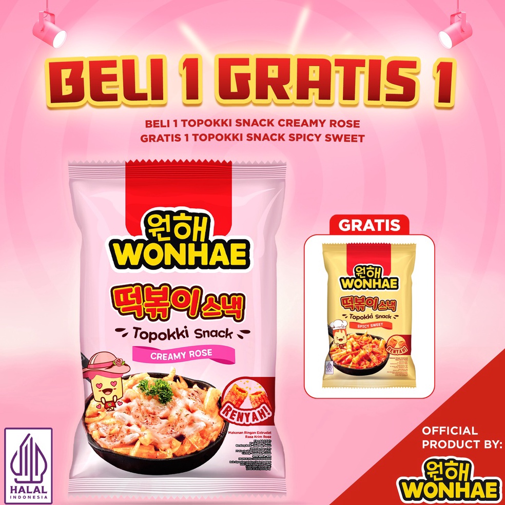 

860EB PROMO BELI 1 Wonhae Topokki Snack Creamy Rose GRATIS 1 Topokki Snack Sweet & Spicy w7snt