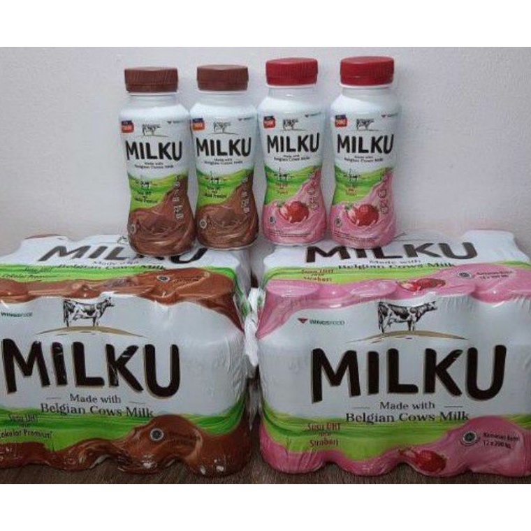 

[KODE 8GFZB] SUSU MILKU UHT BOTOL WITH BELGIAN COWS MILK uk 200 ML COKLAT DAN STOBERI