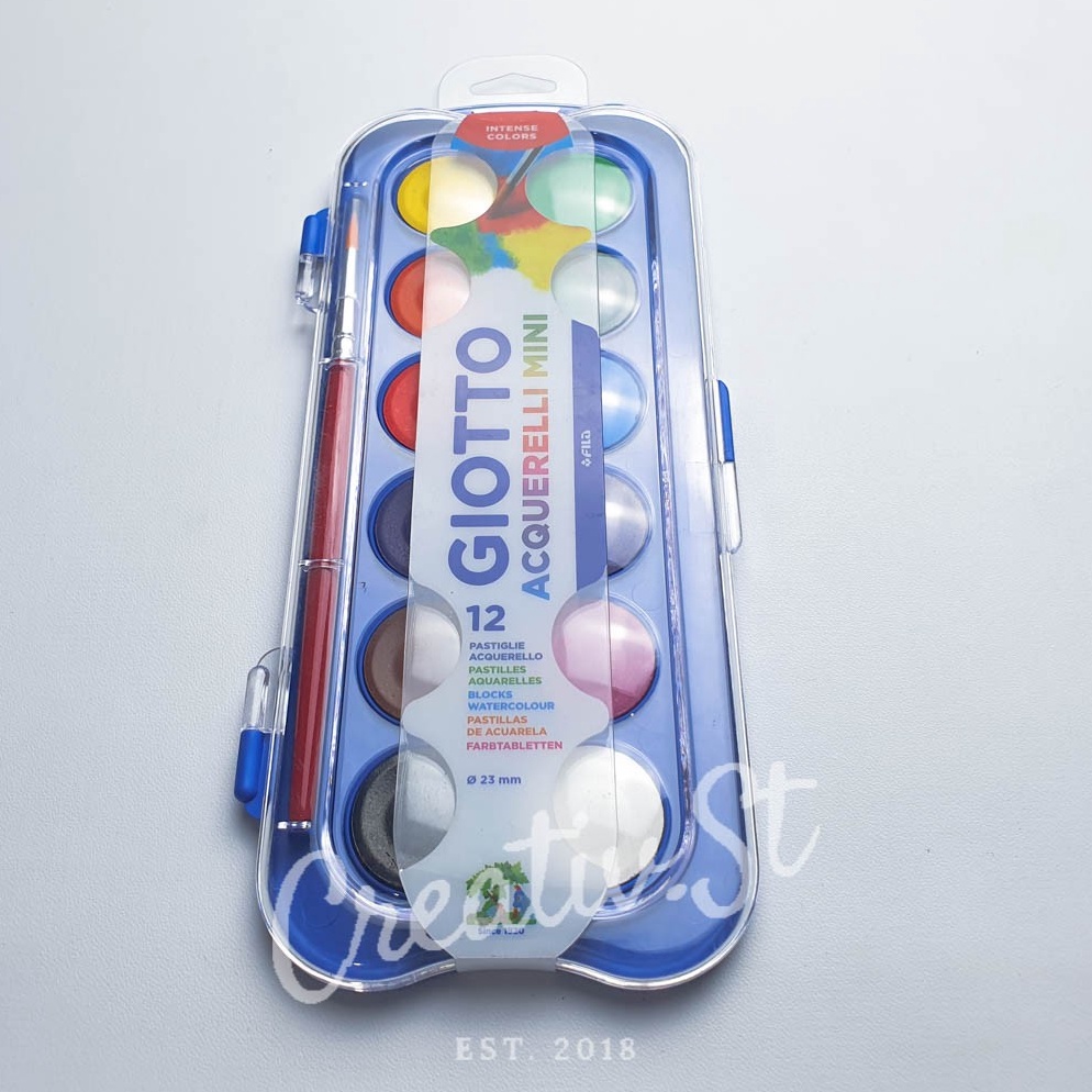 

Produk Premium.. Giotto Acquerelli MINI 12 Warna Cat Air 23 mm Padat Giotto Watercolor Solid Water Color 0CW