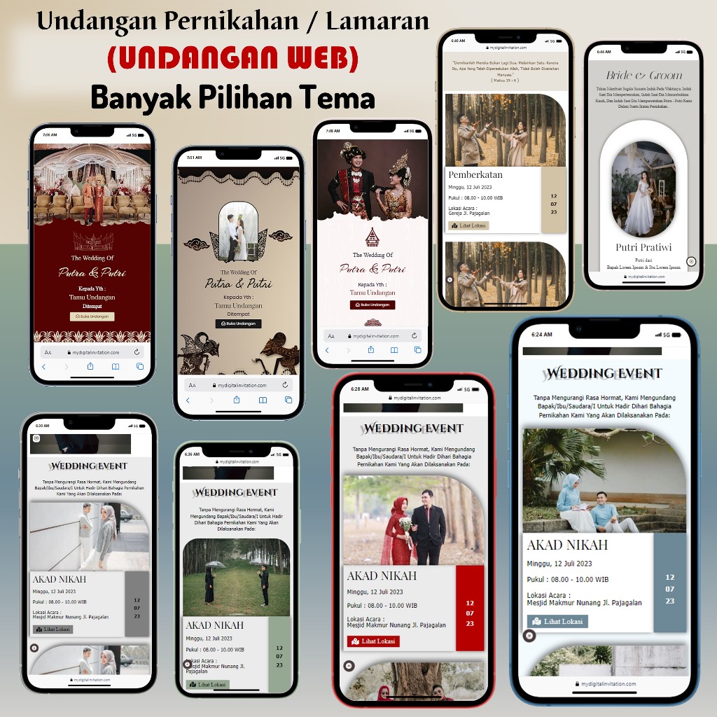 RN Undangan Digital Website Pernikahan Tema Luxury Elegan & Tema Adat Jawa, Batak, Minang - Tema