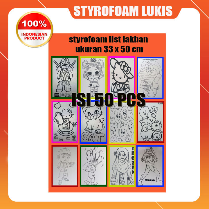 

Styrofoam lukis mewarnai uk 33 x 50 list lakban warna isi 50 lembar