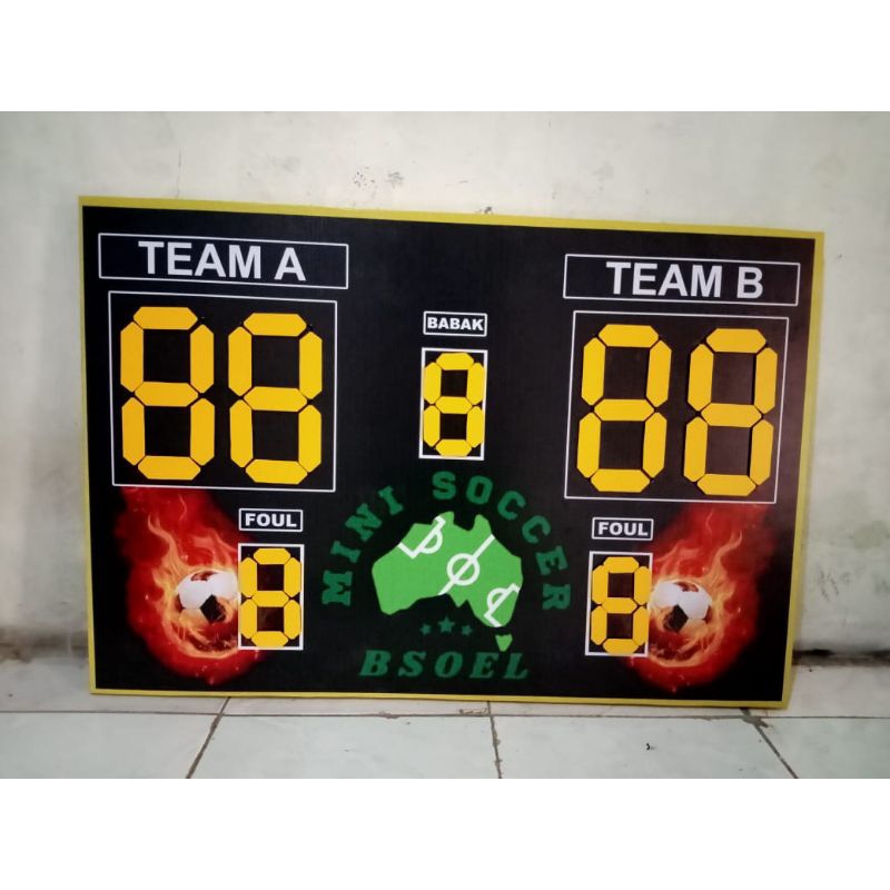 PAPAN SCORE CUSTOM UKURAN PAPAN, PAPAN SCORE FUTSAL, MINI SOCCER, SEPAK BOLA CUSTOM
