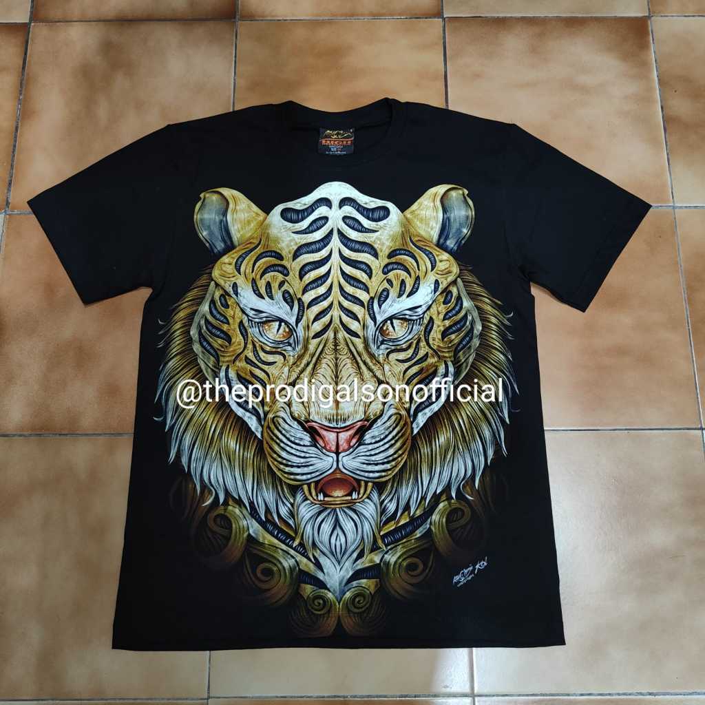 Kaos Rock Chang Import Size XL Harimau Art HD Glow in The Dark