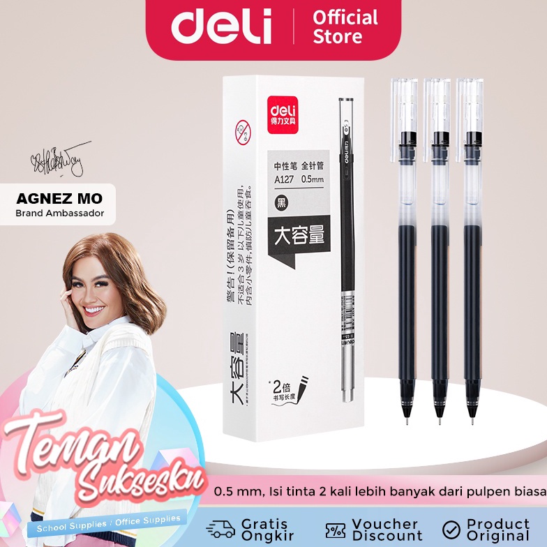 

Ready stock.. Deli Gel Pen / Pulpen Gel 0.5mm Tinta Hitam Isi 12 pcs Penulisan Halus Isi Tinta 2 Kali dari Pulpen Biasa A127 65