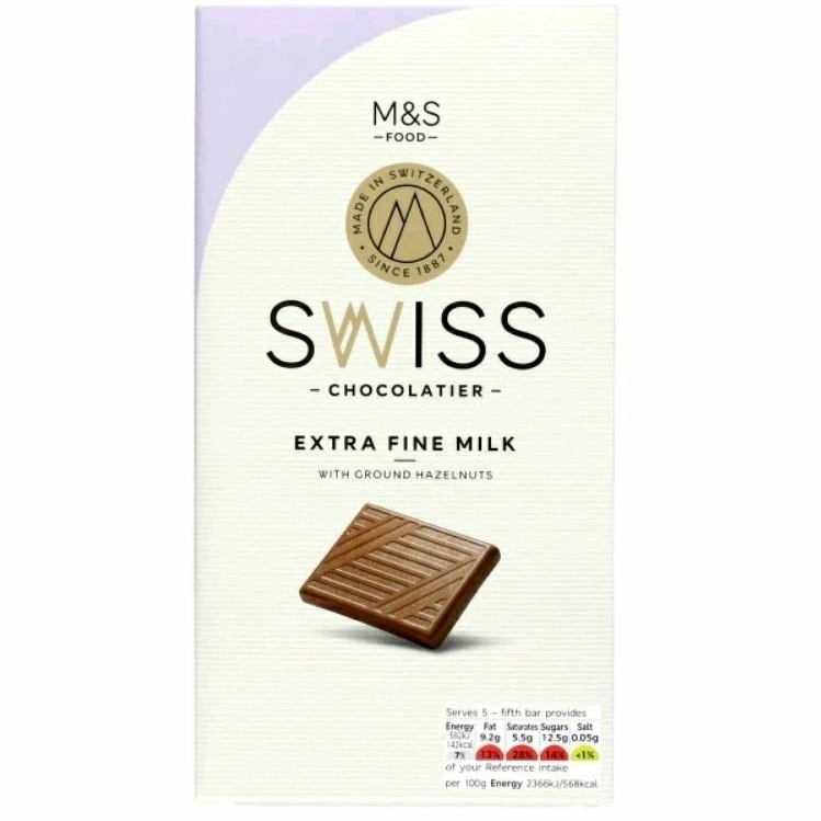 

MARKS & SPENCER Swiss Chocolatier Extra Fine Milk With Ground Hazelnuts 125g