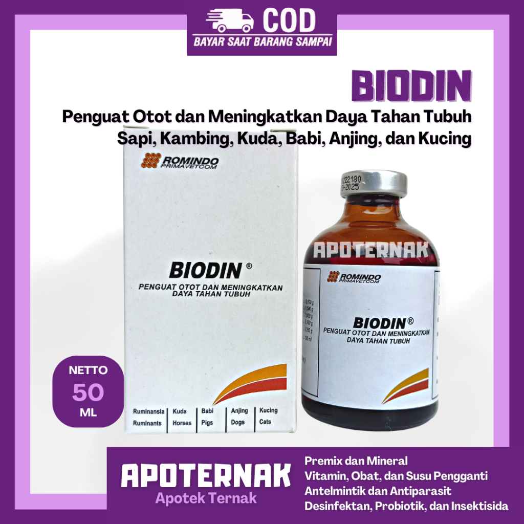 BIODIN Injeksi ATP 50ml - Penguat Otot Stamina dan Daya Tahan Tubuh Hewan Sapi Kambing Kuda Babi Anj