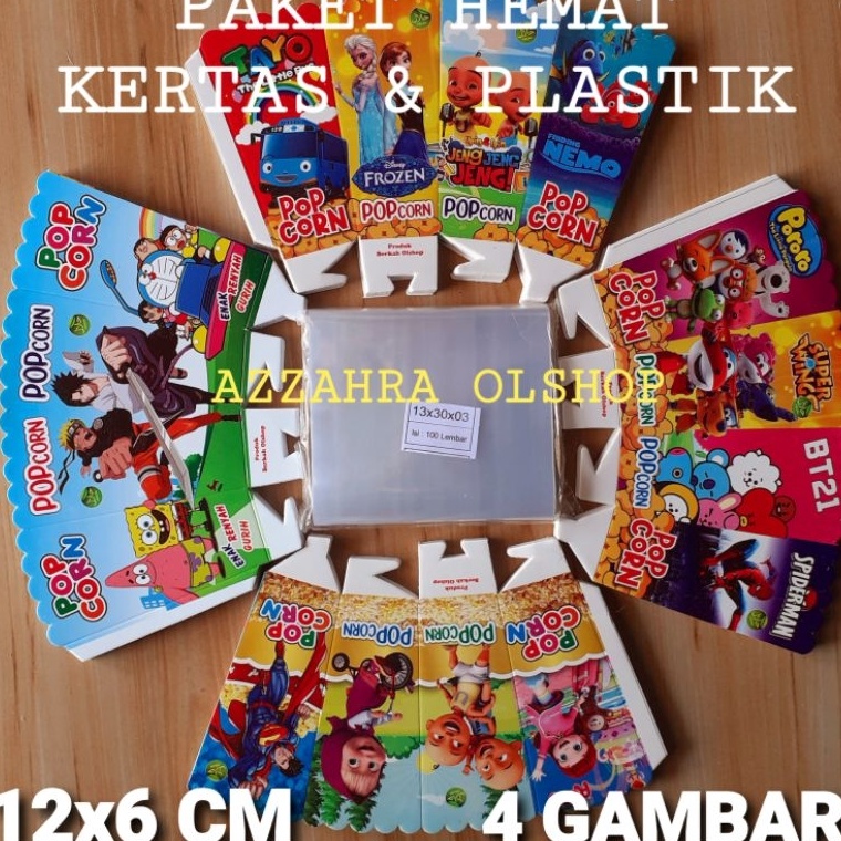 

KERTAS POP CORN / WADAH POPCRON 12X6CM 9X5CM / KEMASAN POP CORN 80