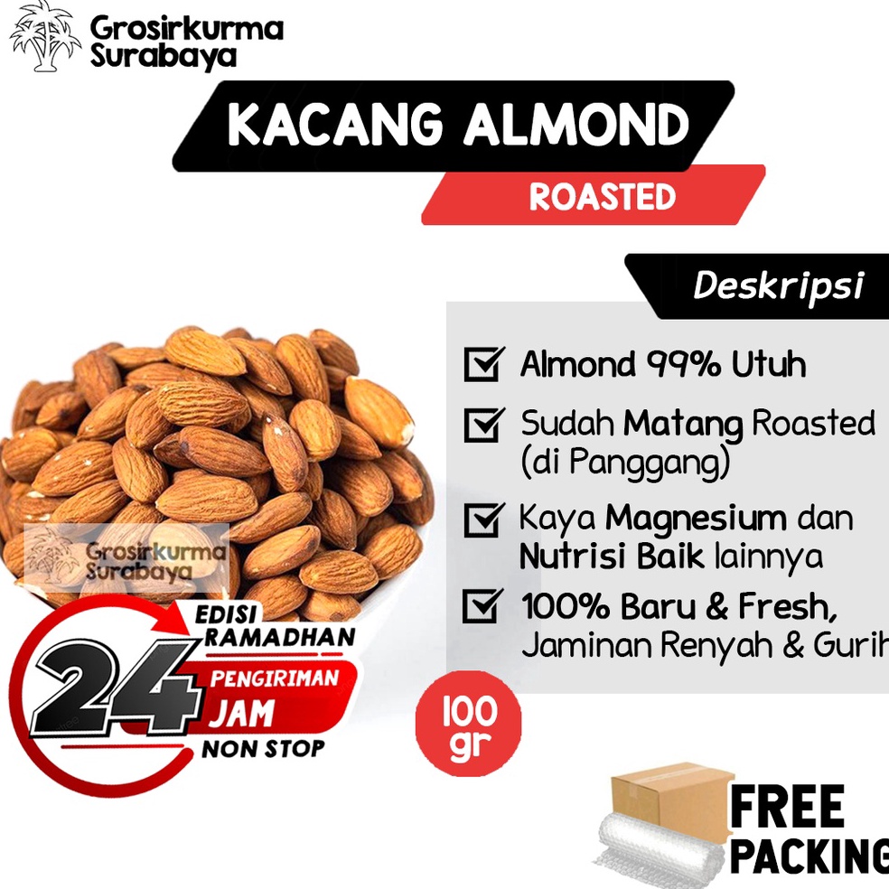 

[COD MQ69] Kacang Almond Kupas Panggang 100gr Jaminan Renyah Tanpa Kulit Untuk Snack Cemilan MPASI ASI Booster 39