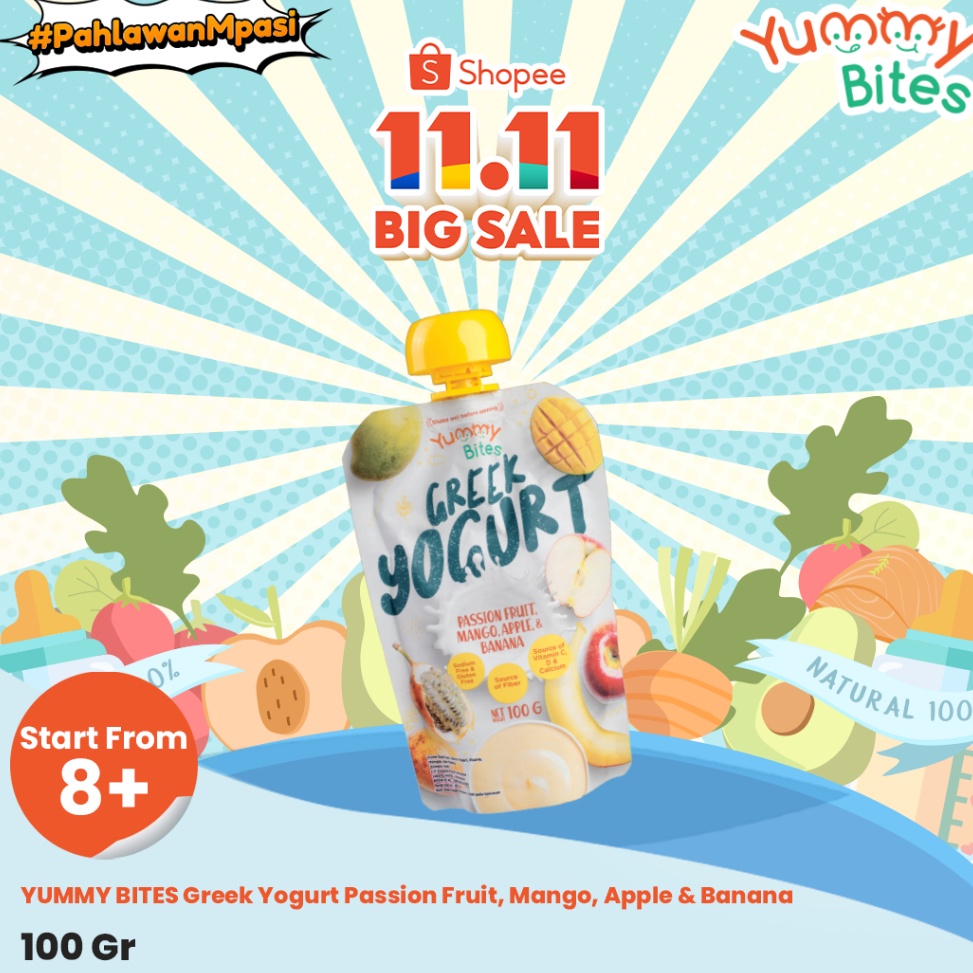 

[KODE Y0GI0] Yummy Bites Greek Yogurt Passion Fruit Mango, Apple & Banana 100g