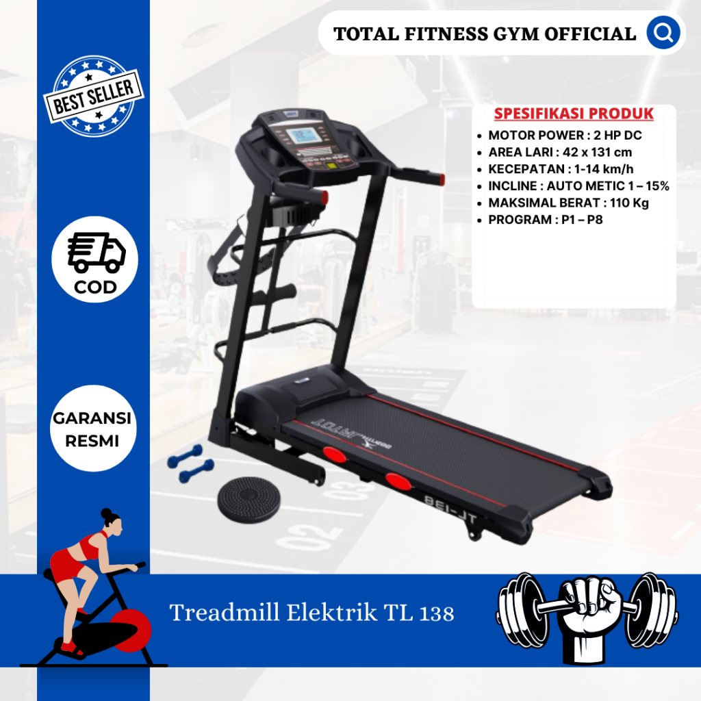 treadmill - treadmill elektrik tl 138 - tredmill - treatmill alat olahraga - treadmill lipat tl138 -