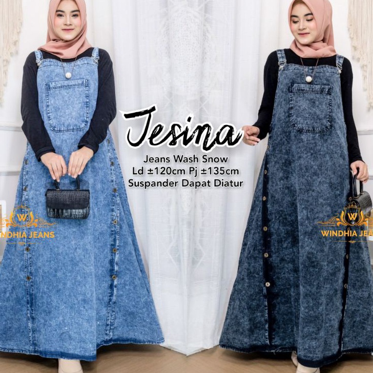 ➽Harga Termurah Jesina Overal Overall Rok Kodok Jeans Denim Jumbo Wanita L53 ✢