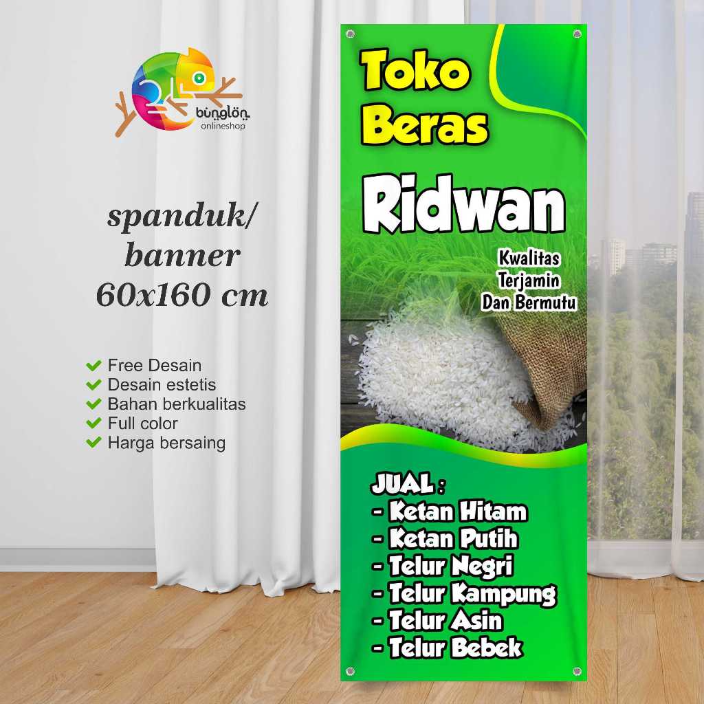 Spanduk Banner 60x160 Toko Beras Custom Desain