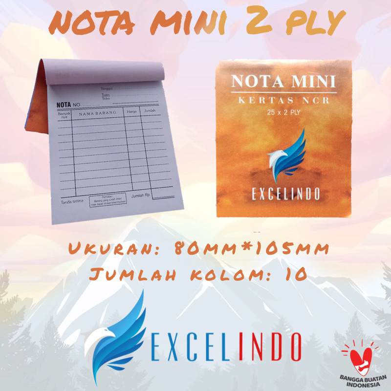 

Nota Kontan Mini 2 ply NCR UKURAN 80mm*105mm Nota Online Shop merk Excelindo