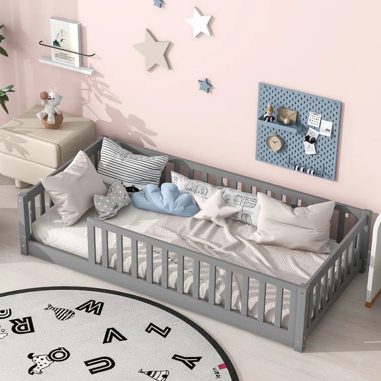 Furnitures Tempat Tidur Anak Lantai Dengan Pagar - Kamar Tidur Anak Kayu Minimalis