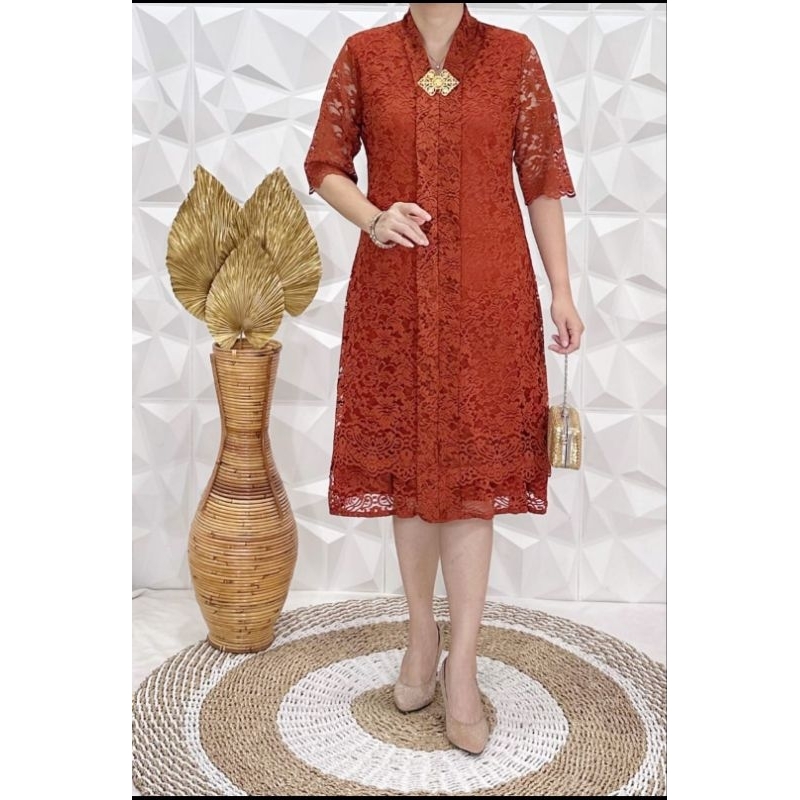 dress eve dress bahan brokat  premium warna ungu ukuran standar dan jumbo