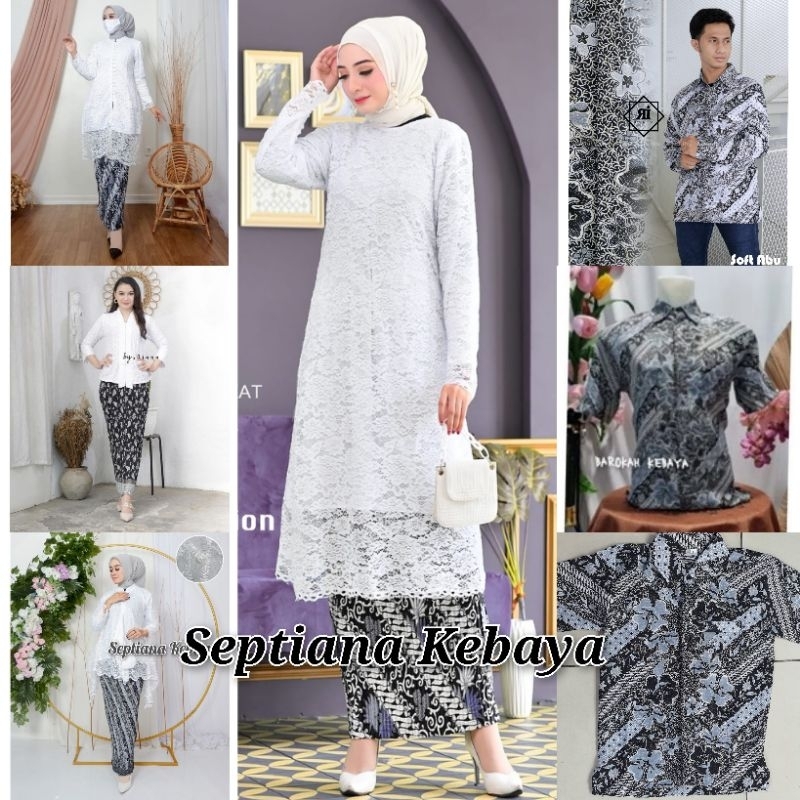 septiana Kebaya  set couple kebaya tunik putih  - kebaya couple   batik - batik couple  pasangan  - 