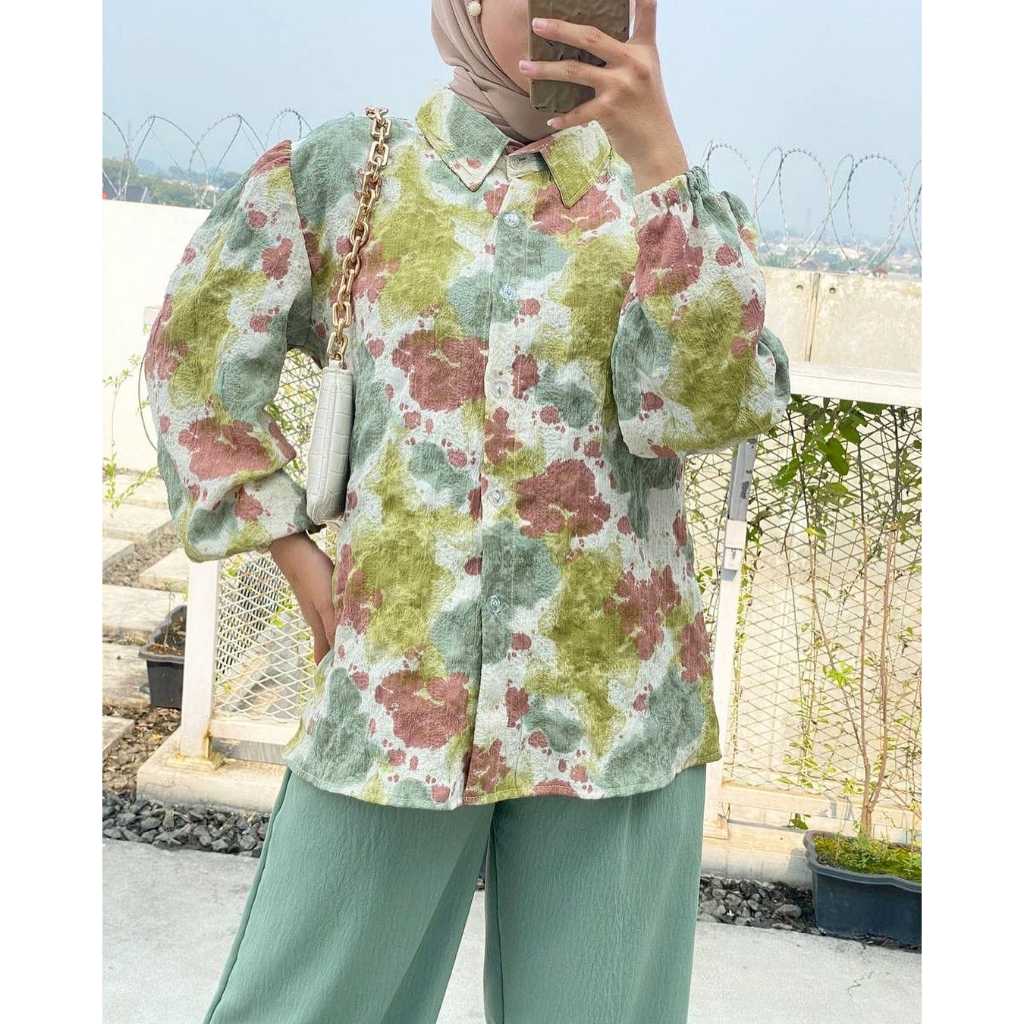 Jeha Oneset Setelan Wanita/Set Bulgari Flower Wanita Kemeja Full Kancing