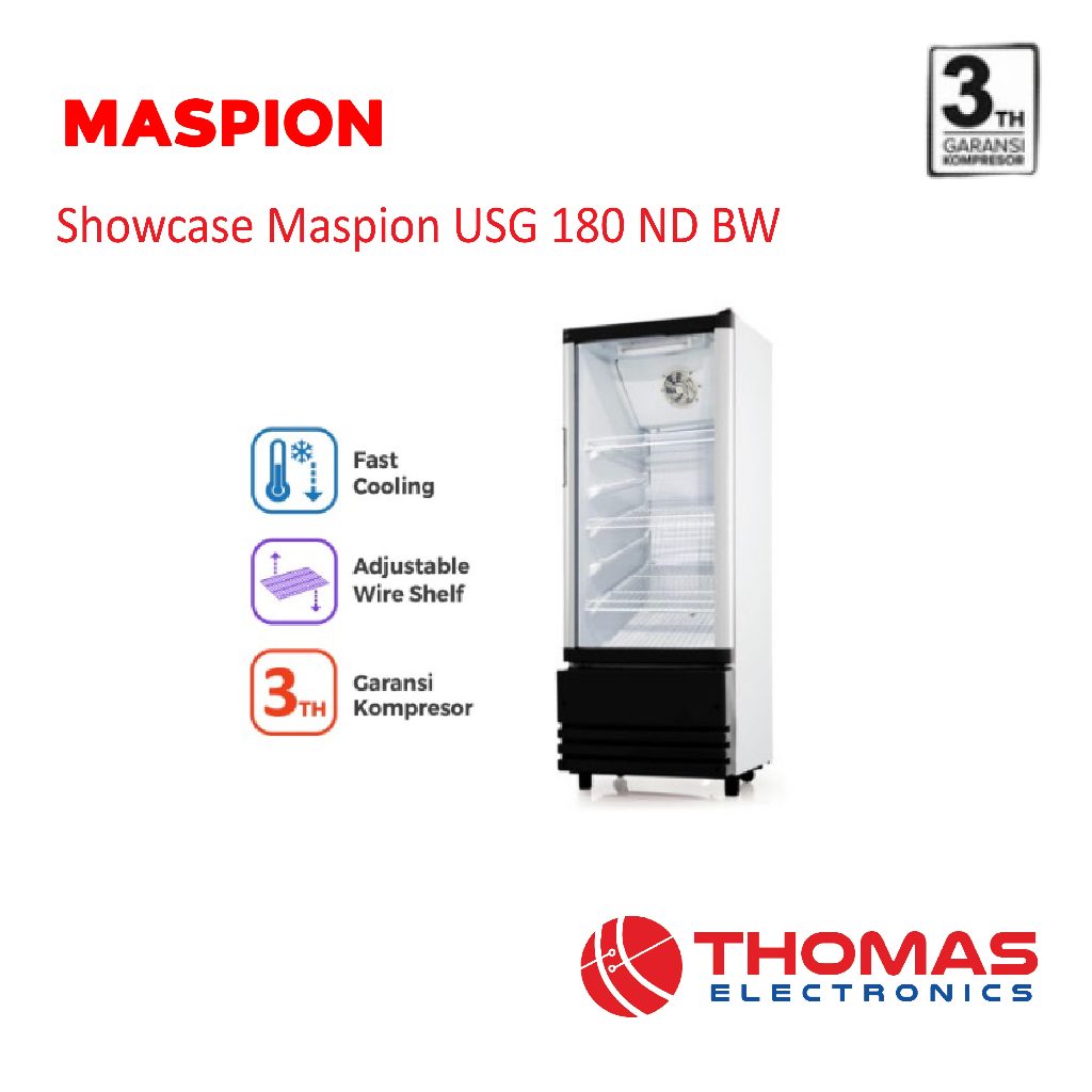 Showcase Maspion USG180ND USG 180 ND BW 3 Rak 180 L Garansi Resmi