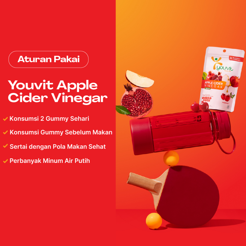 Apple Cider Vinegar Gummy untuk Kelola Berat Badan | Youvit ACV 28 Hari (4 Pouch) dengan Apel, Ekstrak Greentea, Vit B12 (Asam Cuka Apel)