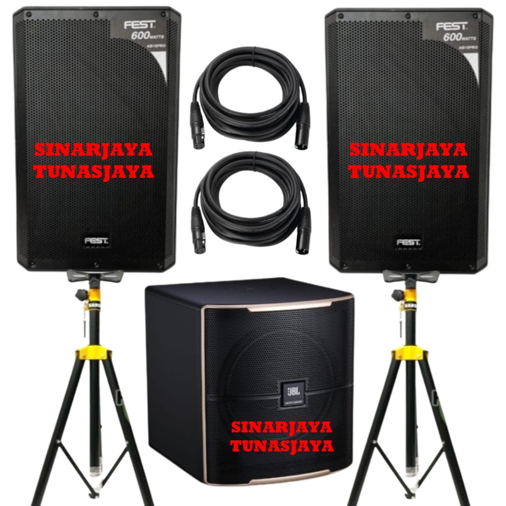PAKET SPEAKER FEST AB15PRO SUBWOOFER AKTIF JBL 12SP FREE STAND DAN KABEL